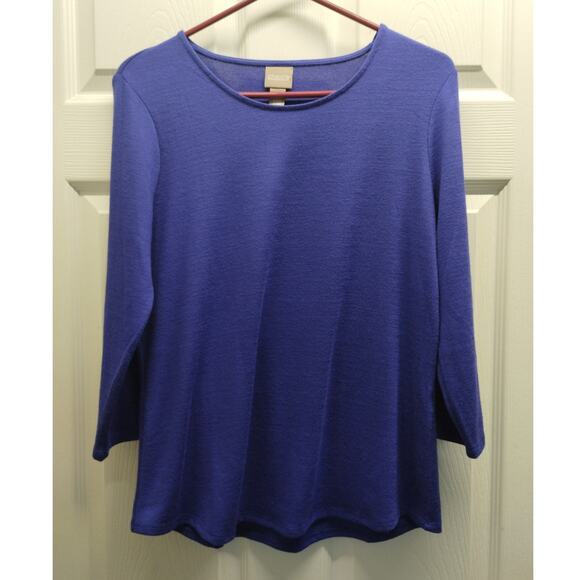 Chico's Size Medium (1) Blue Laced-Up 3/4 Sleeves Cozy Soft Top - Picture 1 of 5